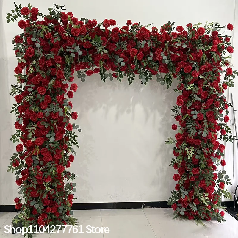 Rote Rose Grünes Eukalyptusblatt Blumenarrangement Blumenreihe Sofa-Läufer Dekoration Hochzeits-Hintergrundrahmen Bogen Fenster Event-Zubehör – Detail 2