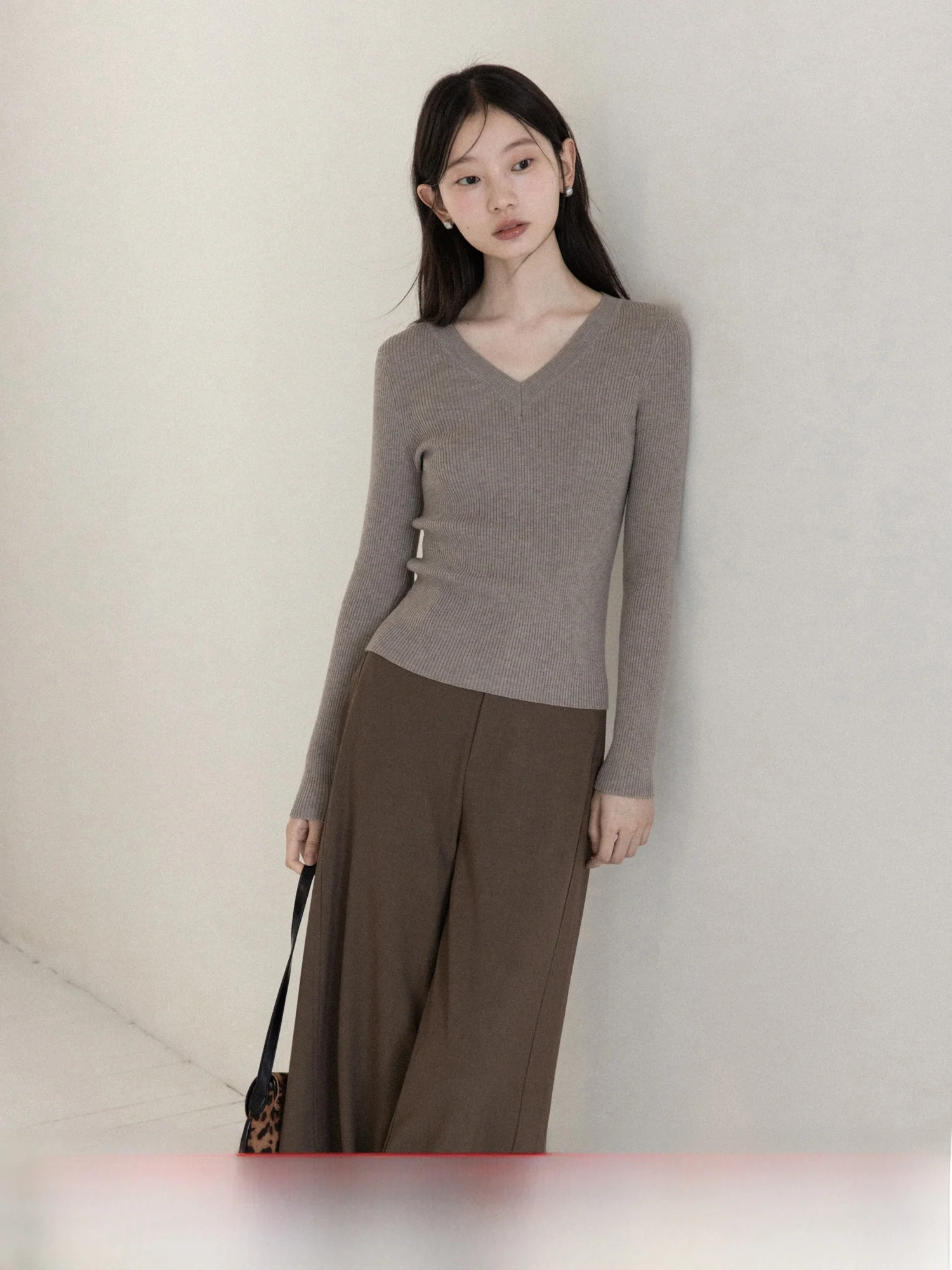 

Женский облегающий вязаный свитер Yuezhou S Korean Sle Long Sve V-Ne с V-образным вырезом, весенний, повседневный, модный, мягкий, из полиэстера