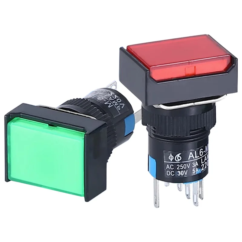 6MM 3V5V12V24V220V 1NO1NC/2NO2NC momentary/Lock lamp Illuminuted Maintained Push Button Switches with light/NO LED Rectangle