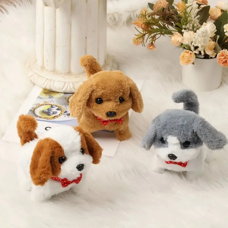 Nuovo simpatico cucciolo di peluche cucciolo interattivo che cammina simulato cucciolo che abbaia coda che scodinzola cucciolo di peluche per bambini (senza batteria)