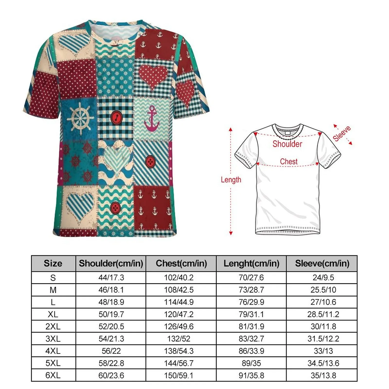 Nautical Vintage Patchwork Print T Shirt Men Vintage T Shirts Summer Graphic Tees Short-Sleeve Casual Oversize Clothing Gift