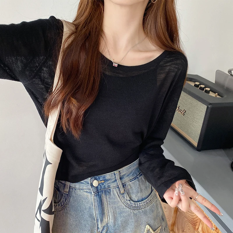 

Women Lightweight Knit Sun Breathable Long Sleeve Loose Fit T Shirt for Spring Summer Autumn Seasons