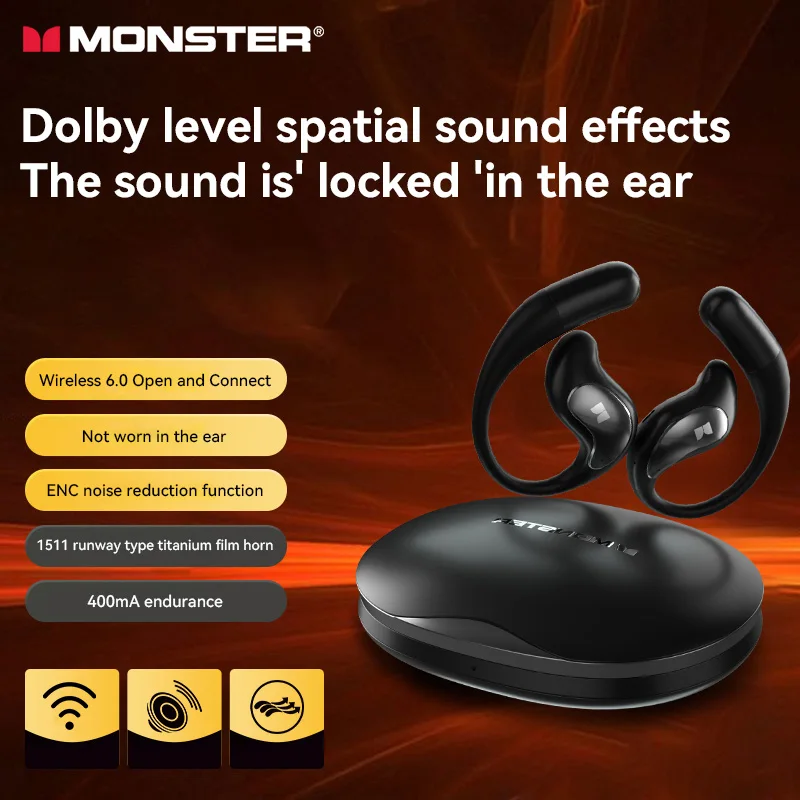 

Monster GT27 Наушники с открытым ухом Беспроводные наушники Bluetooth 6.0 Earchip ENC с шумоподавлением Игровая спортивная гарнитура для тренировок
