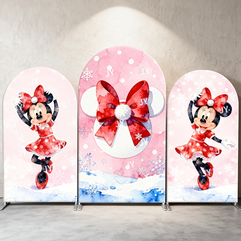 

Minnie Mouse Arch Backdrop Cover Disney Christmas Pink Bow Photograph Background Party Decoration Kids Birthday Event Supplies