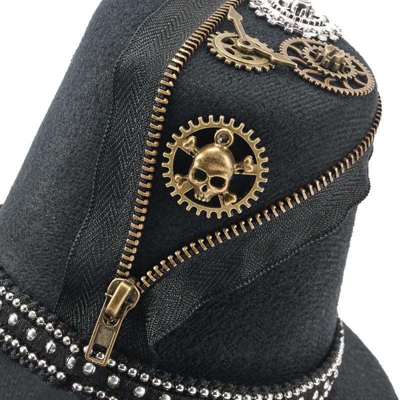 Gothic Retro Zipper Mini Hat Vintage Punk Clock Cogs Skull Fascinator Party Decors Hat Hair Clips