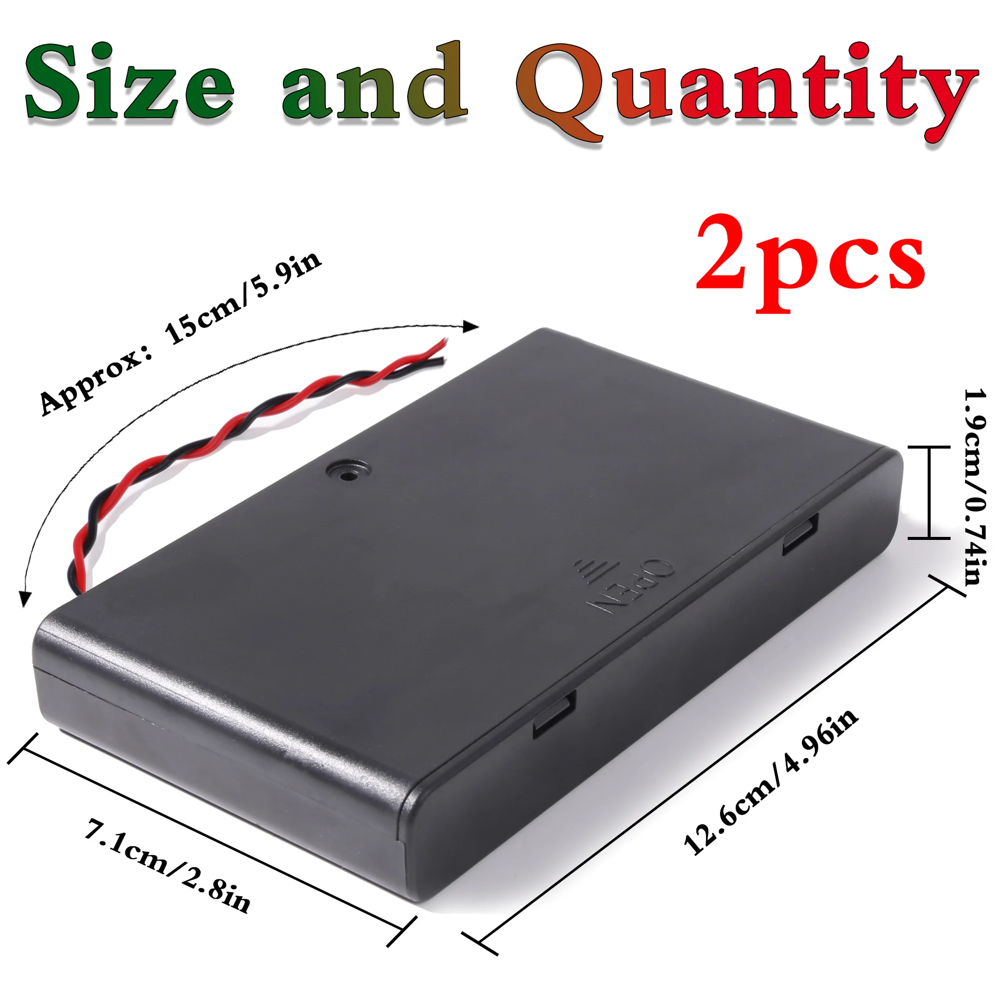 8 AA Battery Holder ，12V Battery Holder Case Box with Switch Wired ON/Off and Wire and Cover，Total 2 Pcs