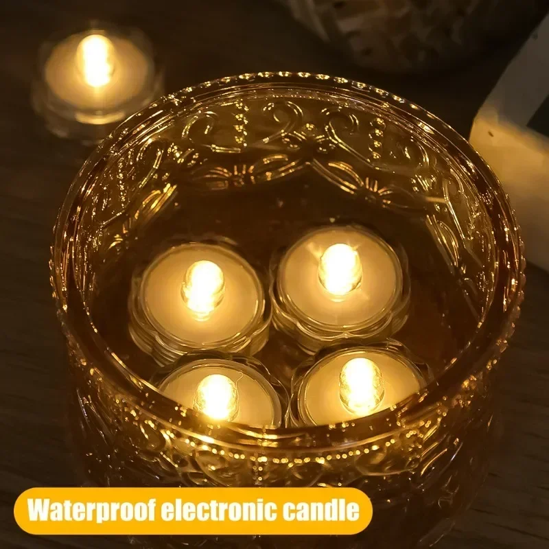 1/6PCS LED Flameless Candle Light Waterproof Fish Tank Electronic Candle Lamp for Birthday Party Wedding Table Decor Tea Candles