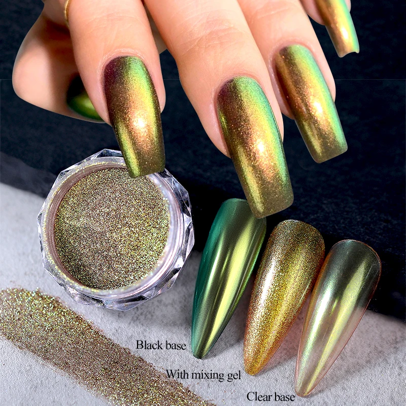 1Box Metallic Nail Powder Chameleon Pearl Effect Rubbing on Mirror Chrome Pigment Dust UV Gel Polish Nail Art Manicure Supplies