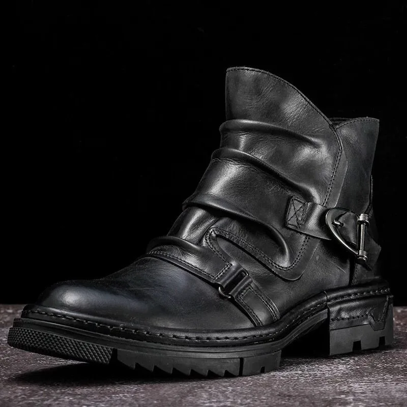 

Winter New Motorcycle Riding Shoes Men's High-top Leather Retro Four Seasons Locomotive Boots Men's Shoes Trendy Short Boots