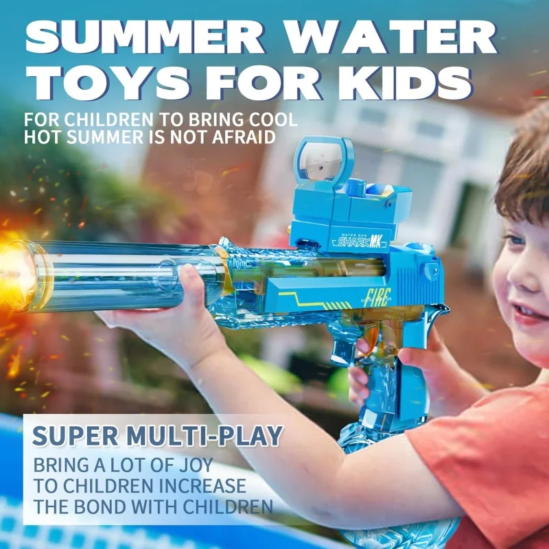 Electric Water Gun for Adults Kids, Transparent Automatic Squirt Watergun with Manual Function Led Lights, Summer Outdoor Water Pistol Pool Beach Party Toys for Boys Girls view 5