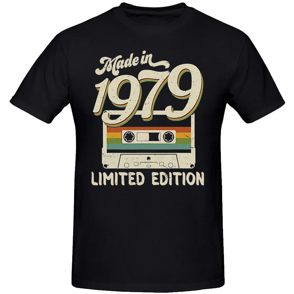Hecho en 1979, camisetas de cinta de casete de 45 cumpleaños de edición limitada, ropa informal de algodón con gráfico de verano, camiseta de manga corta para hombres