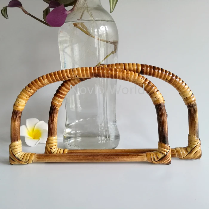 Punho natural do rattan de 18.5x10.5cm para fazer sacos da malha do vintage, sacos de crochê de carvão simples bolsas rattan alças acessórios