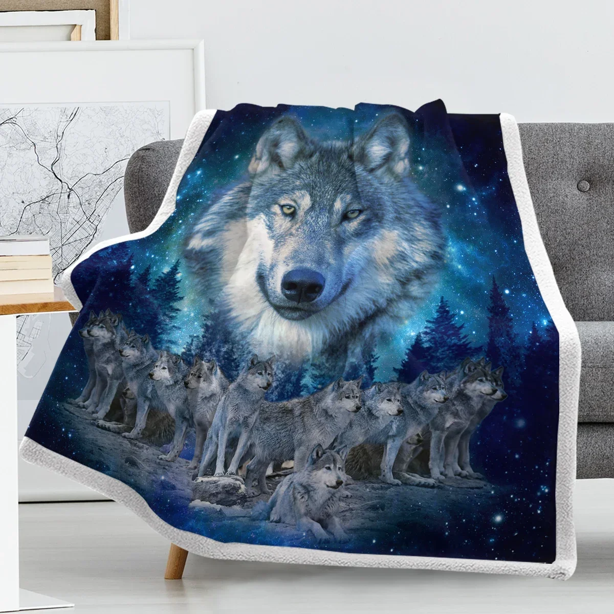 King Of Wolves Throw Blanket Printed Blanket Super Soft Sherpa Blanket for Couch Sofa Bed