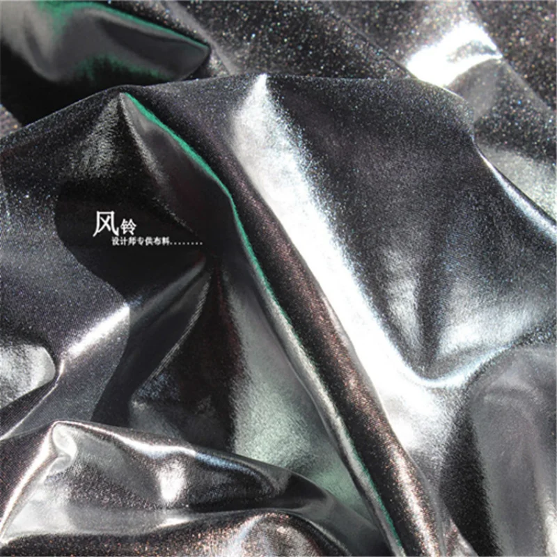 PU Coated Stretch Fabric Silver Imitation Leather Waterproof DIY Patches Decor Leggings Tights Dress Skirts Designer Fabric