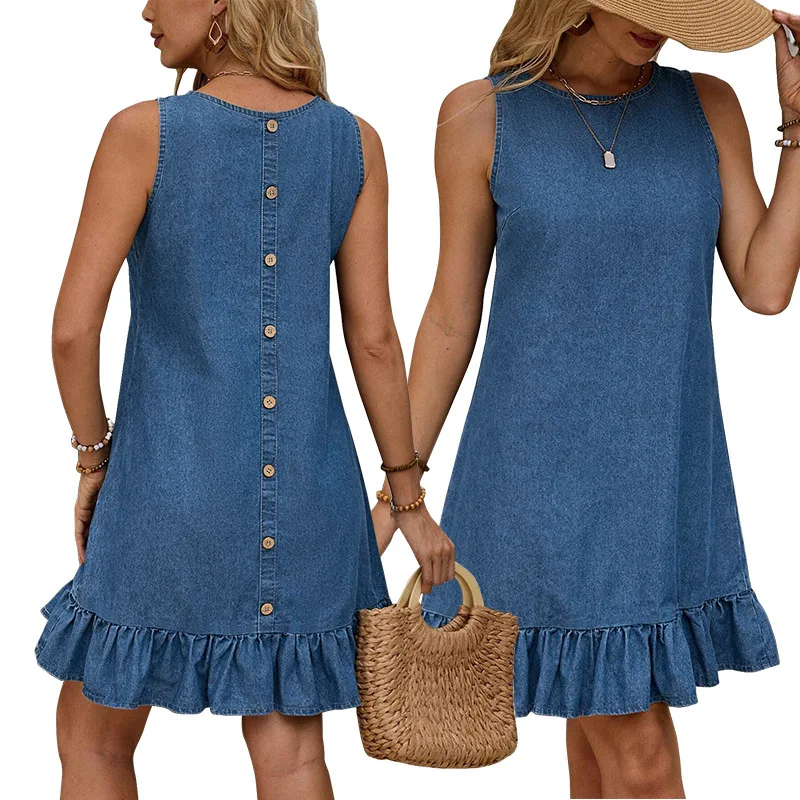 

218587 Women's Fashion New Denim Dress Wedding Casual Holiday Outfits Mini Woman 2025 Summer Dress Robe Vestido Women Elegant