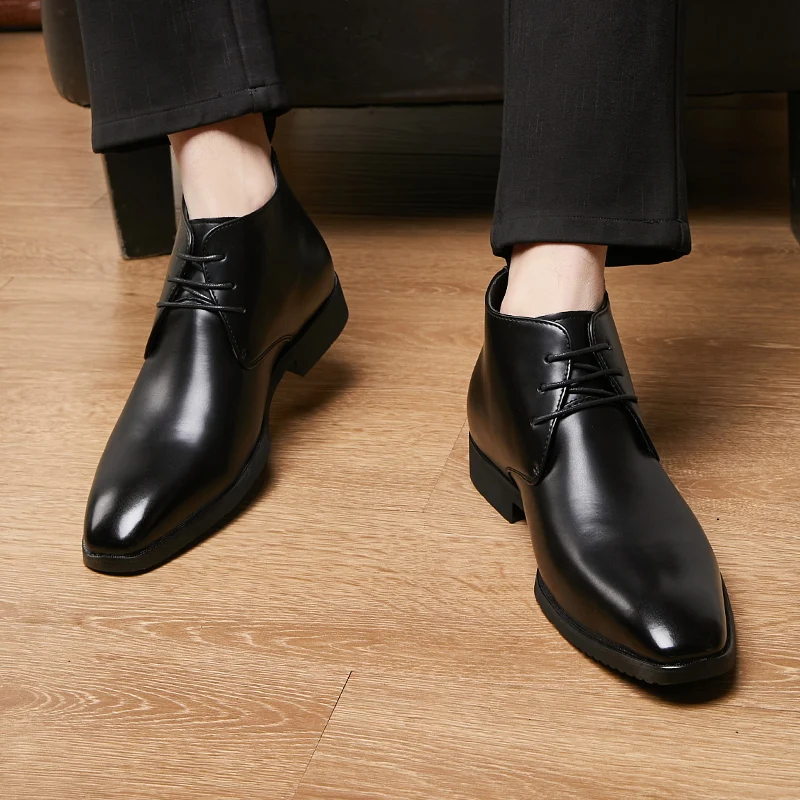 Concise Style Men\'s Chelsea Boots Black Fashion Business dress Social Shoes Handmade China Leather business shoes big size 48