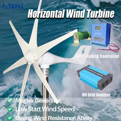 풍력 터빈 발전기 3KW 12V 24V 48V 수평 Generat 키트 무료 전력 대체 에너지 가정용 DC TO AC WindMill
