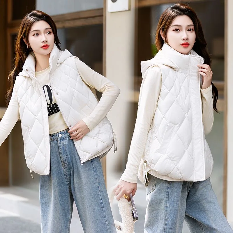 

Cotton Vest Women Parka Short 2024 Autumn Winter Jacket Coat New Korean Hooded Sleeveless Jacket Warm Female Waistcoat Tops