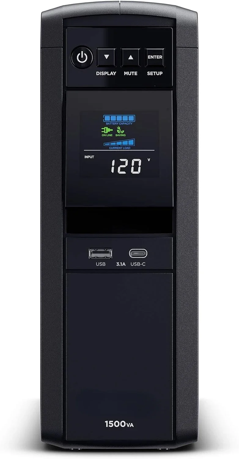 CP1500PFCLCD PFC Sinewave UPS System, 1500VA/1000W, 12 Outlets, AVR, Mini Tower,Black