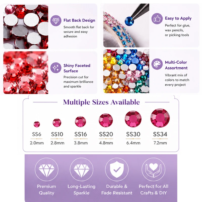 SS4-SS30 Colorful Non Hotfix Rhinestones Glitter Crystal Strass Diamond Rhinestones For Garment Nail art Decorations