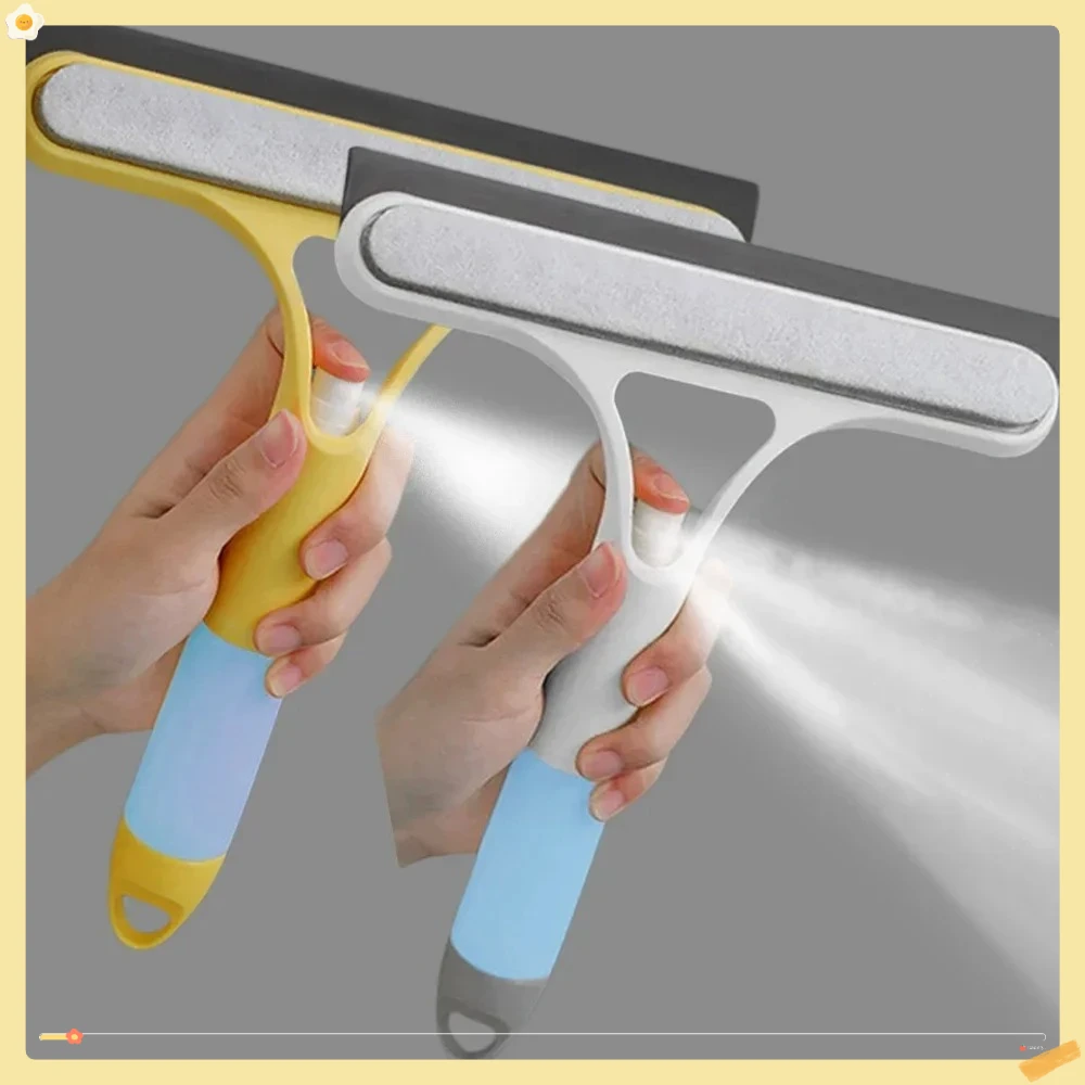 3 in 1 Window Cleaning Squeegee Multi Function Glass Mirror Wiper with Spray Bottle Microfiber Scrub Household Car Cleaner Tools