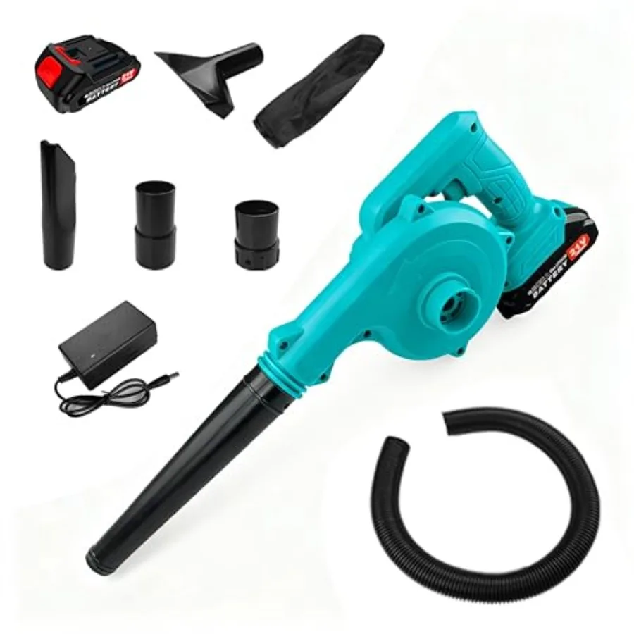 

Cordless Leaf BlowerandVacuum 2-in-1300W Equivalent Power 12000RPM High-Speed Motor Dual 1300mAh Batteries 5 Nozzles Lightweigh
