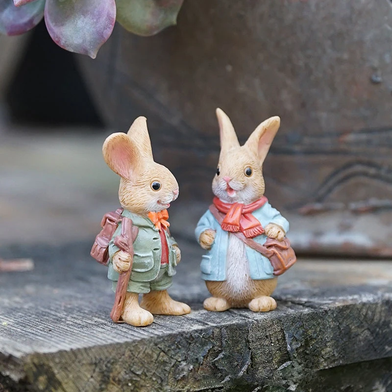 The Bunny Standing Rabbit Outdoor Garden Statue Turtle Hedgehog Statue Full Color Finish Small Animals Decorations For Garden