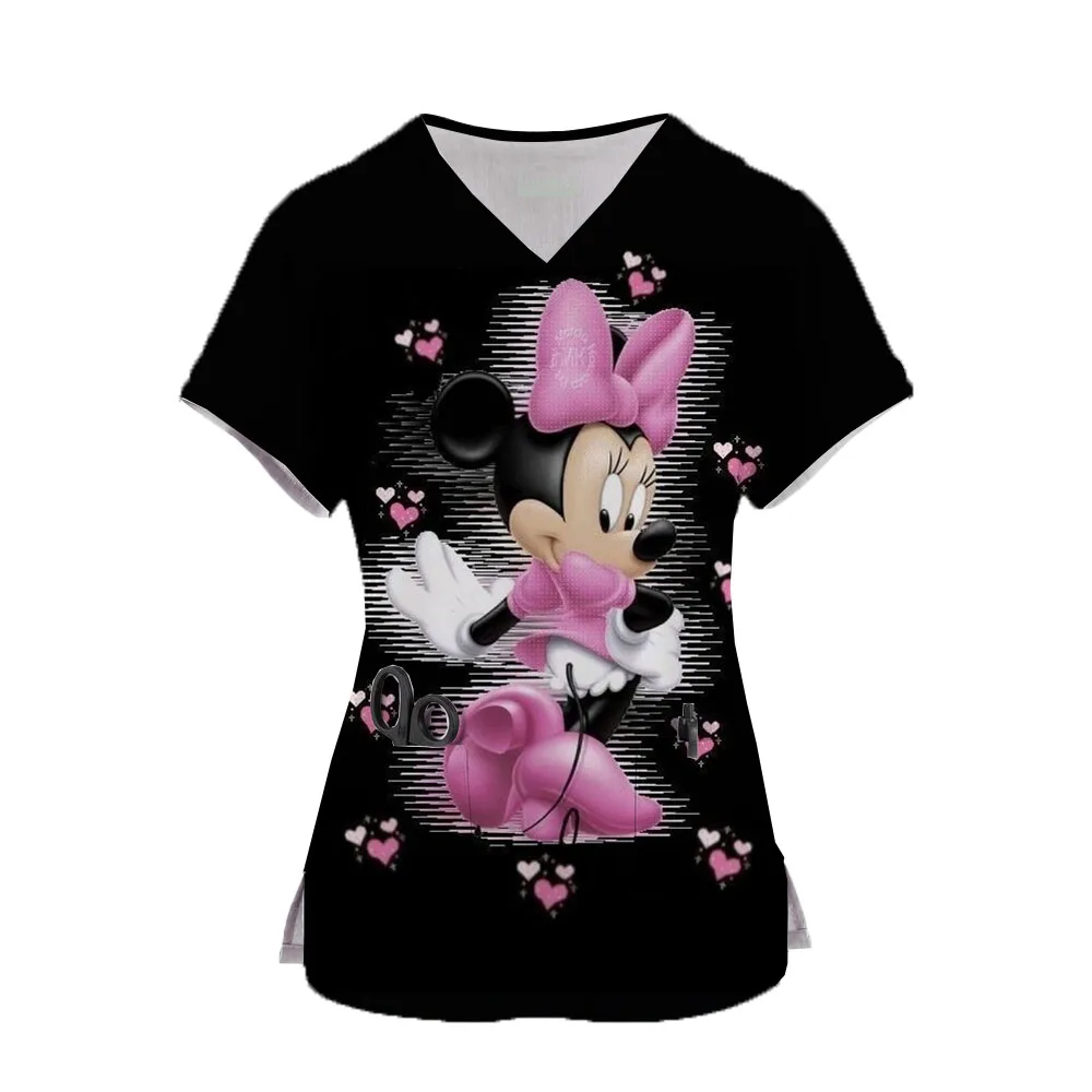 

Disney Mickey Mouse Print Working Scrubs Tops Pet Grooming Uniforms Minnie Beauty Salon Work Clothing Pet Beauty Uniform