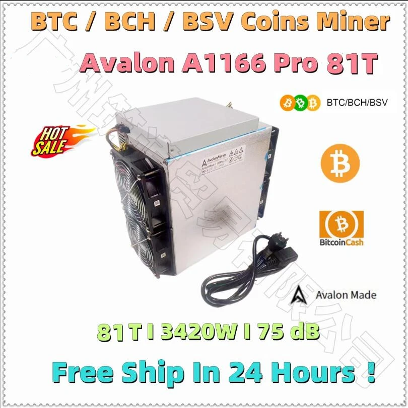 Free Shipping BTC BCH Miner Used Avalon A1166 Pro 81T With PSU Better Than AntMiner S17+ S17e T17 Whatsminer M31S 68T 85T