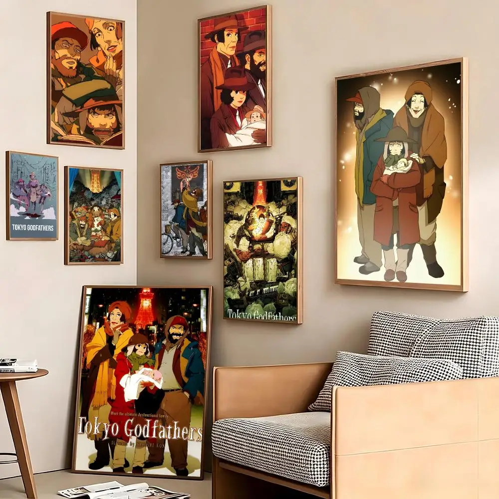 Japanese Anime T-Tokyo Godfathers Poster Pegatina artistica HD autoadhesiva impermeable para salon dormitorio