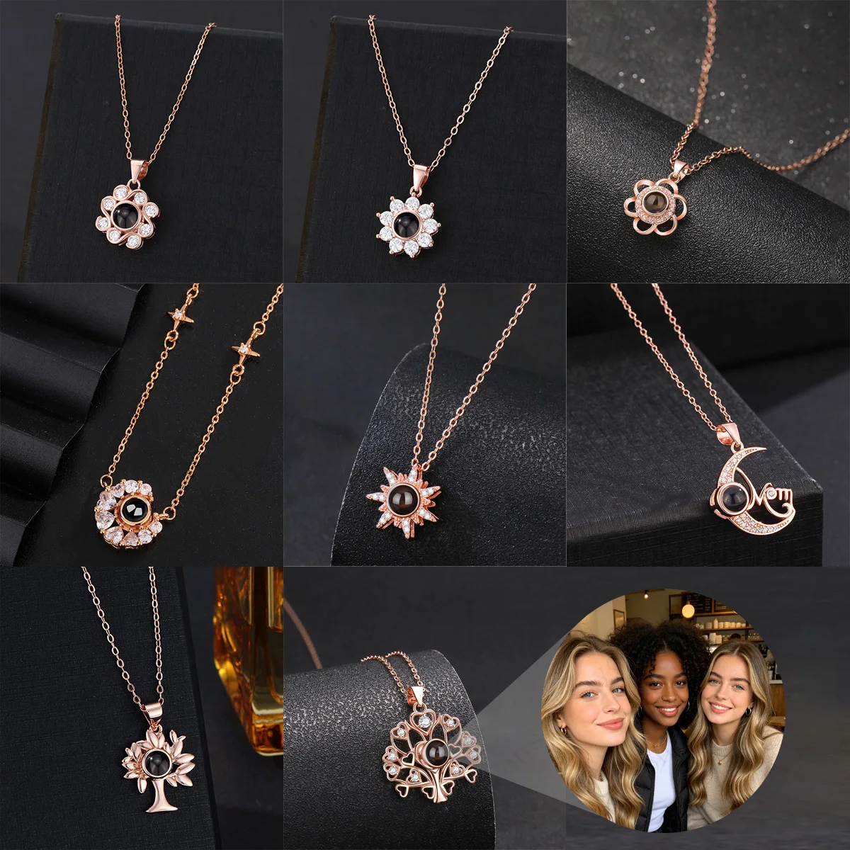 Collar con Colgante de Proyección de Imagen a Color Personalizado, Cadena de Acero Inoxidable, Regalos Exquisitos para el Día de San Valentín y el Día de la Madre, Múltiples Estilos
