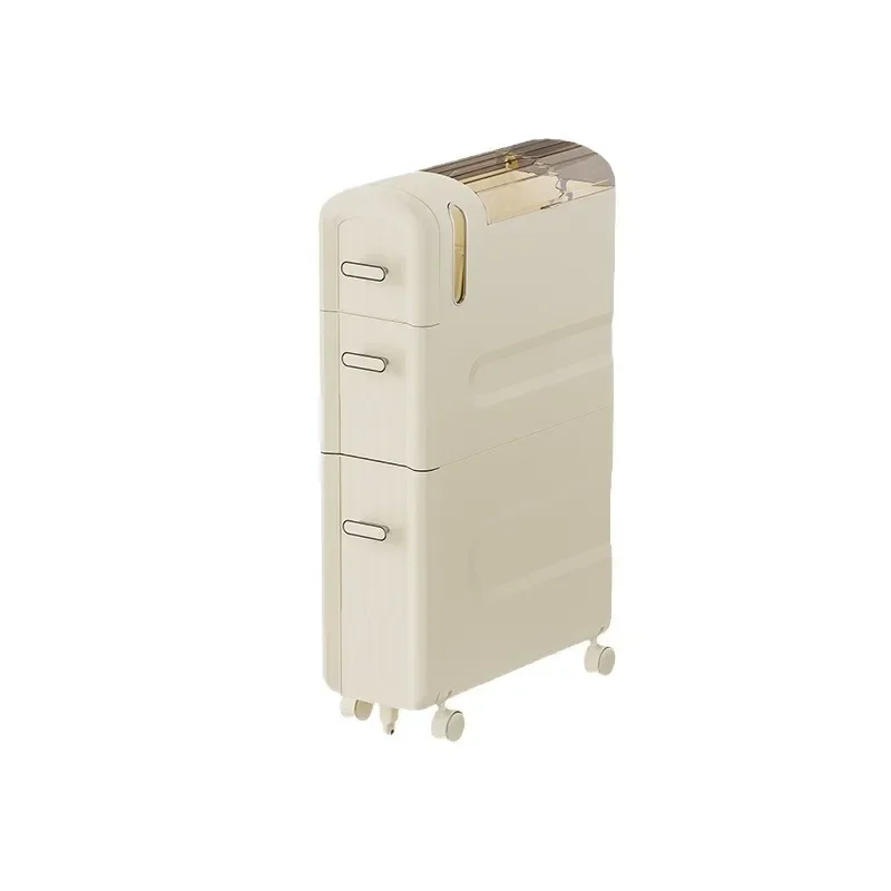 Cream Style Transparent Plastic Seam Storage Shelf Bathroom Floor Cart Storage Cabinets Toilet Side Narrow Gap Cabinet Storage