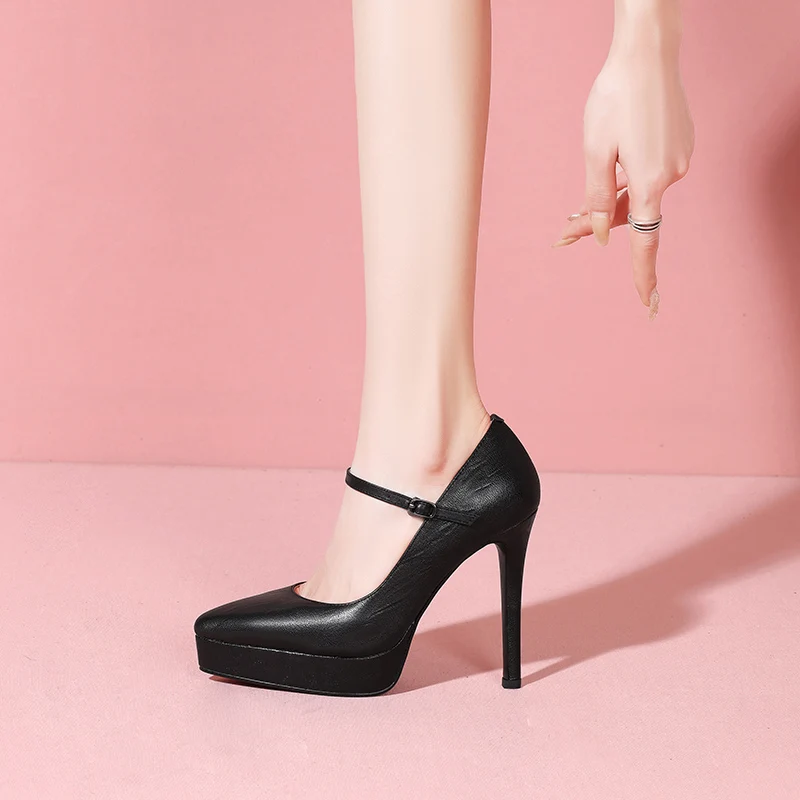Arden Furtado Embossed sheepskin Pointed to thin heels Platform pumps Super high heel Sexy word-cingulate Single shoe