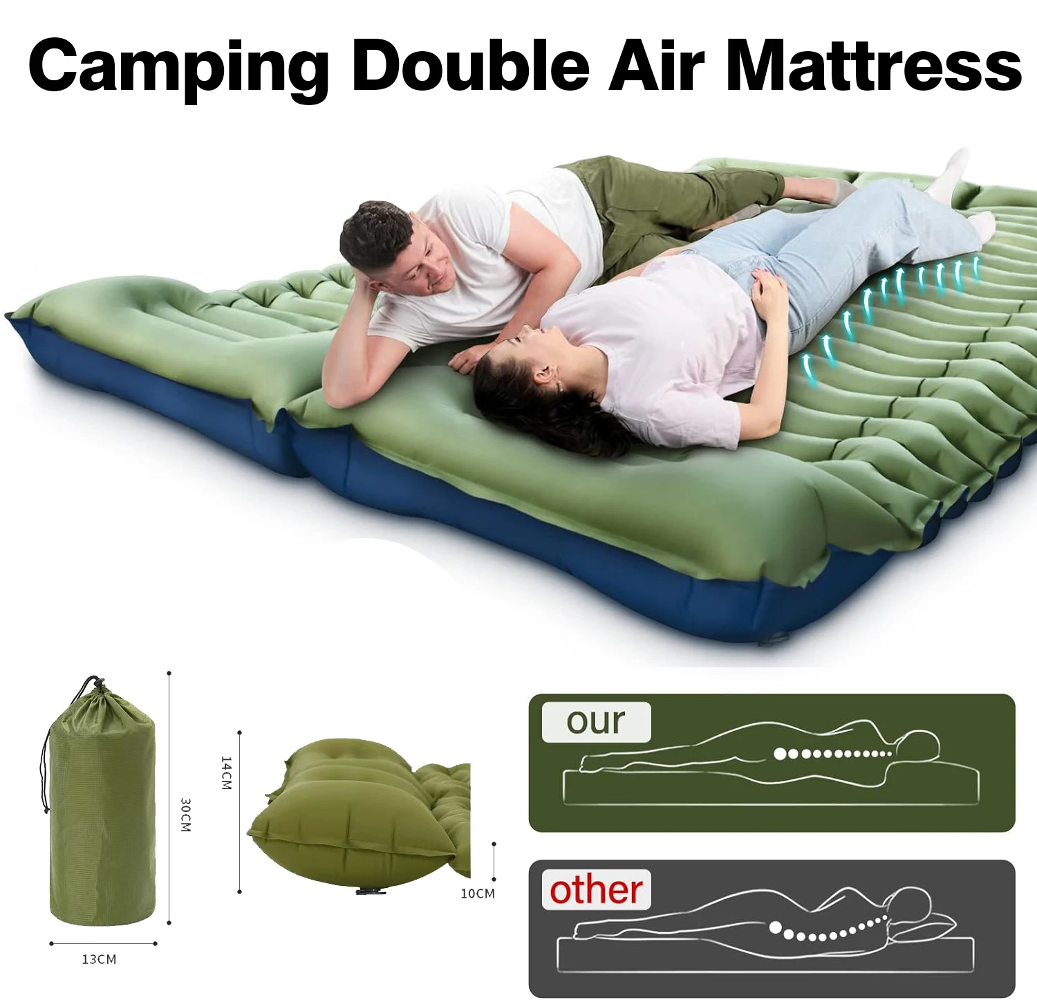 

Double Sleeping Pad for Camping Self-Inflating Mat Sleeping Mattress with Pillow for Hiking Outdoor 2 Persons Travel Bed Air Mat