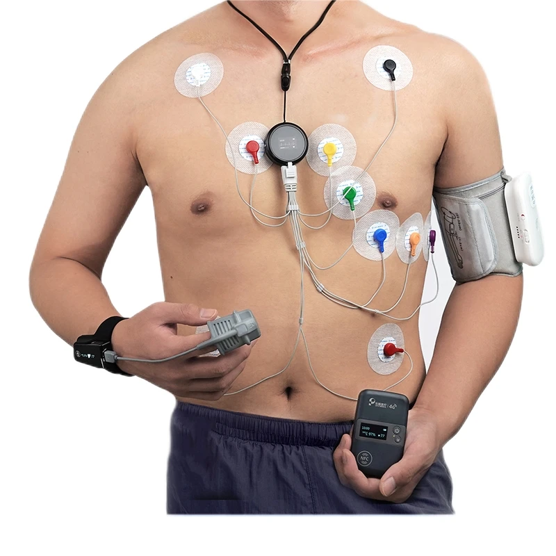 Rechargeable 48 72 Hours WearablePat Holter Monitoring 12 Lead ECG  with AI Tracker Analysis