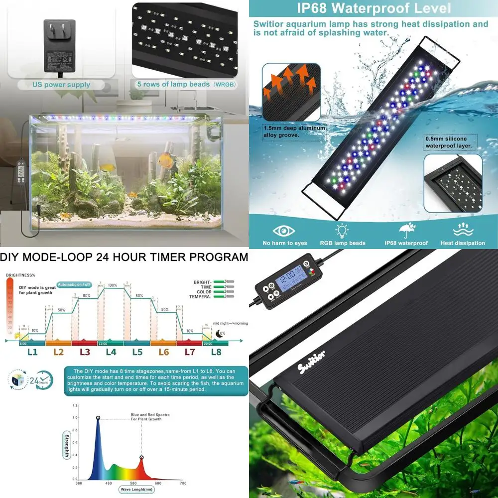 

Водонепроницаемый светодиодный светильник для аквариума 24/7 с таймером, 7 цветов, регулируемая яркость для аквариумов 36-42 дюйма