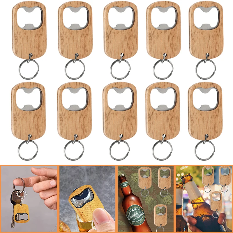 

5/10pcs Openers Stainless Steel Wooden Key Chain Creative Gift Home Kitchen Gadgets 2023