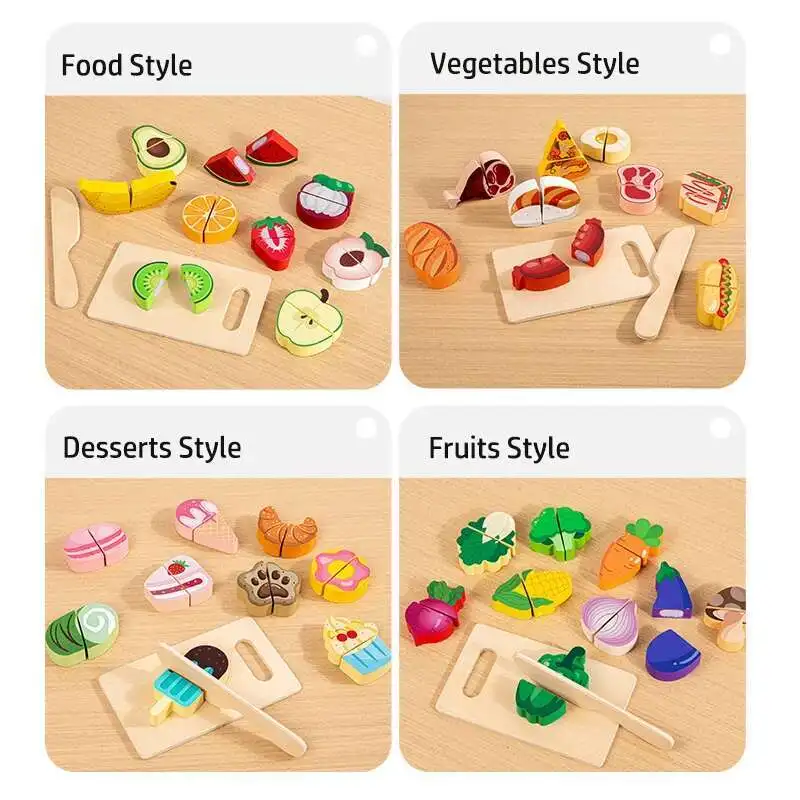 Giocattoli da cucina in legno Simulazione Finta Taglio Frutta Verdura Gelato Giocattolo alimentare Giocattoli educativi Montessori per bambini