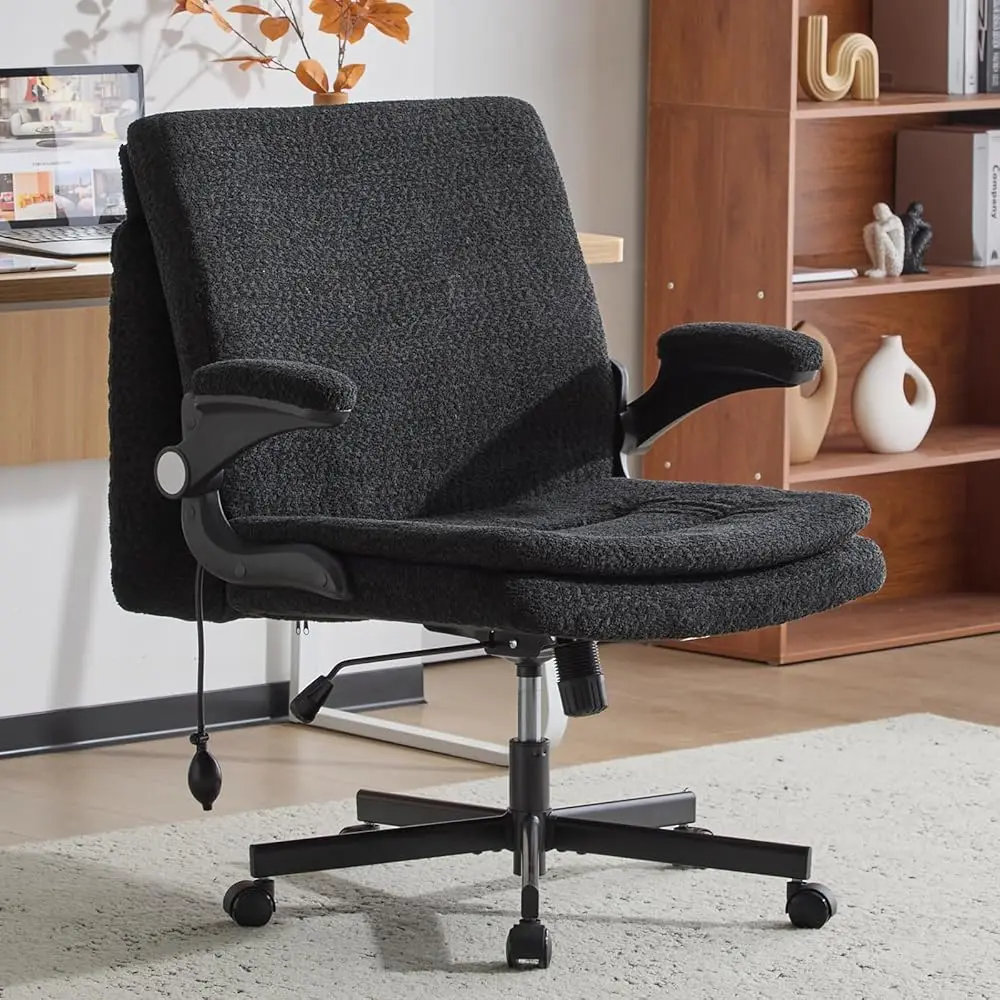 

Criss Cross Legged Office Chair With Flip-Up Ba Built-In Dynamic Airbag Lumbar Support, Wide Seat Desk Chair With Flip-Up A And