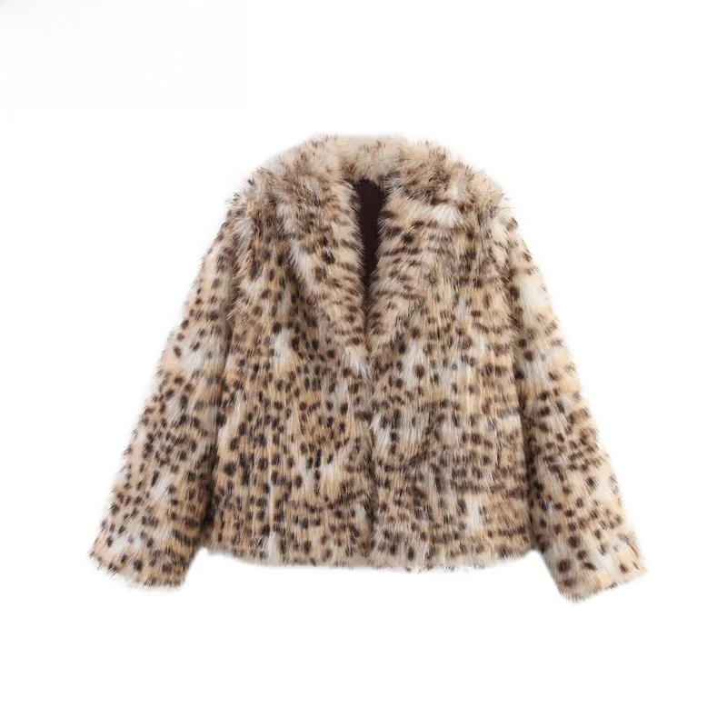 

Модное осенне-зимнее новое поступление, женское длинное меховое бархатное пальто с леопардовым принтом, искусственный мех, стильное персонализированное пальто для поездок на работу
