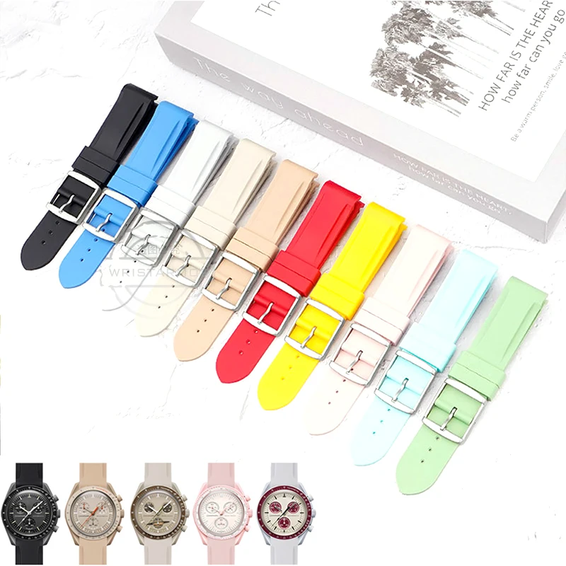 Colored Silicone Watch band Suitable for SWATCH OMEGA 20mm Rubber Strap Men Women Outdoor Sports Waterproof Bracelet Accessories