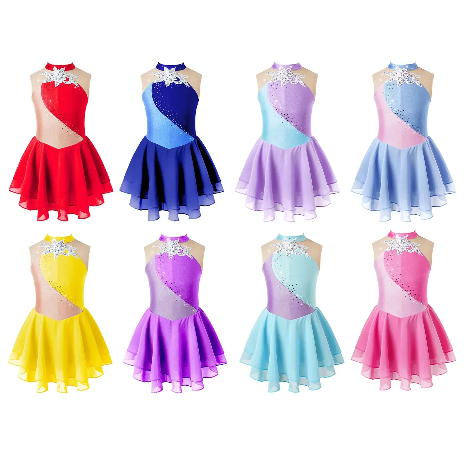 Justaucorps de danse de ballet avec biscuits pailletés pour filles, robe de patinage sur glace, jupe tutu, costume de scène, vêtements de sport pour enfants