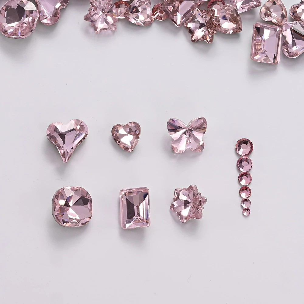12 Griglia/scatola Rosa Flatback SS4-SS16 Rotondo di Vetro Nail Art Strass Multi-forma Cuore/Farfalla Nail Diamante Unghie FAI DA TE CrystalStone
