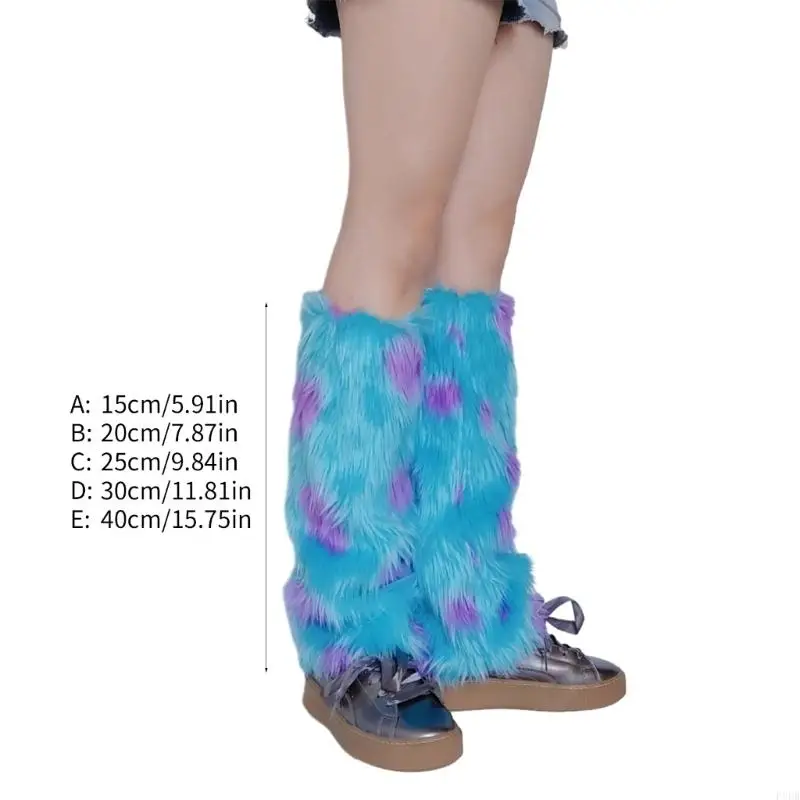 P8DB mujeres espesan cubierta difusa bota azul Púrpura Monsters cosplay Calentadores piernas calcetines