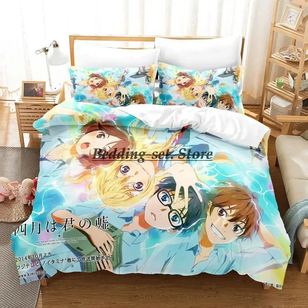 Your Lie In April Bedding Set Single Twin Full Queen King Size Bed Set Aldult Kid Bedroom Duvetcover Sets 3D Anime Bed Sheet Set