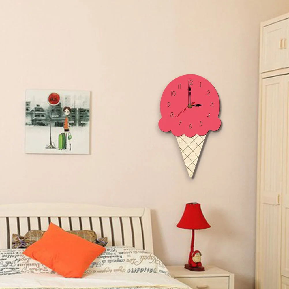 

Wall Clock Ice Cream Hanging Living Room Funny Decorative Cute Icecream Pink Cartoon