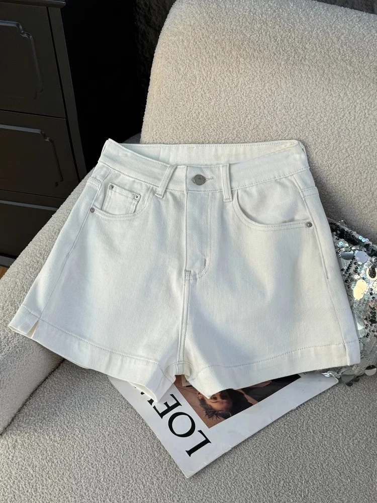 High Waist Straight Leg Short Jeans Women's Chic Stylish Summer Fashion Slimming Split Design Korean Style Denim Shorts