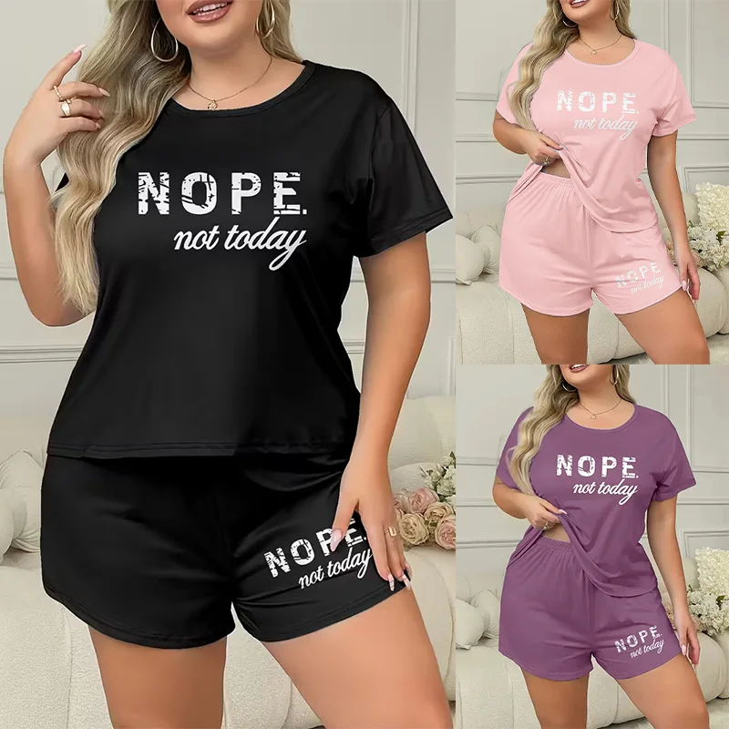 

Summer Fashion Letter Print Loungewear Plus Size Short-Sleeve Shorts Two-Piece Pajama Set Пижама Женская