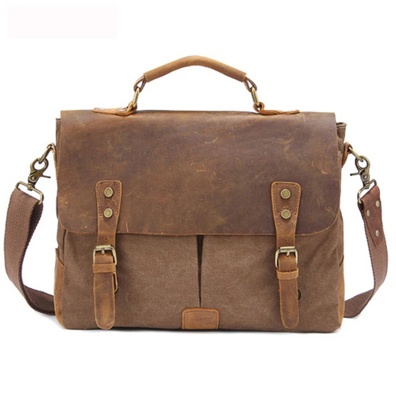 Vintage Military Canvas Leather Men's Messenger Bag Canvas Shoulder Bag Crossbody Bag Sling Tote Handbag Satchel Briefcase