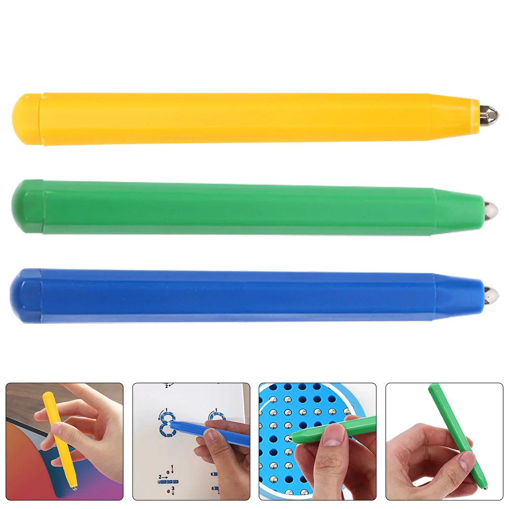 Juego de bolígrafos de dibujo magnéticos, lápiz óptico de repuesto verde y amarillo para tablero de escritura, suministros de plástico portátiles, 3 uds.